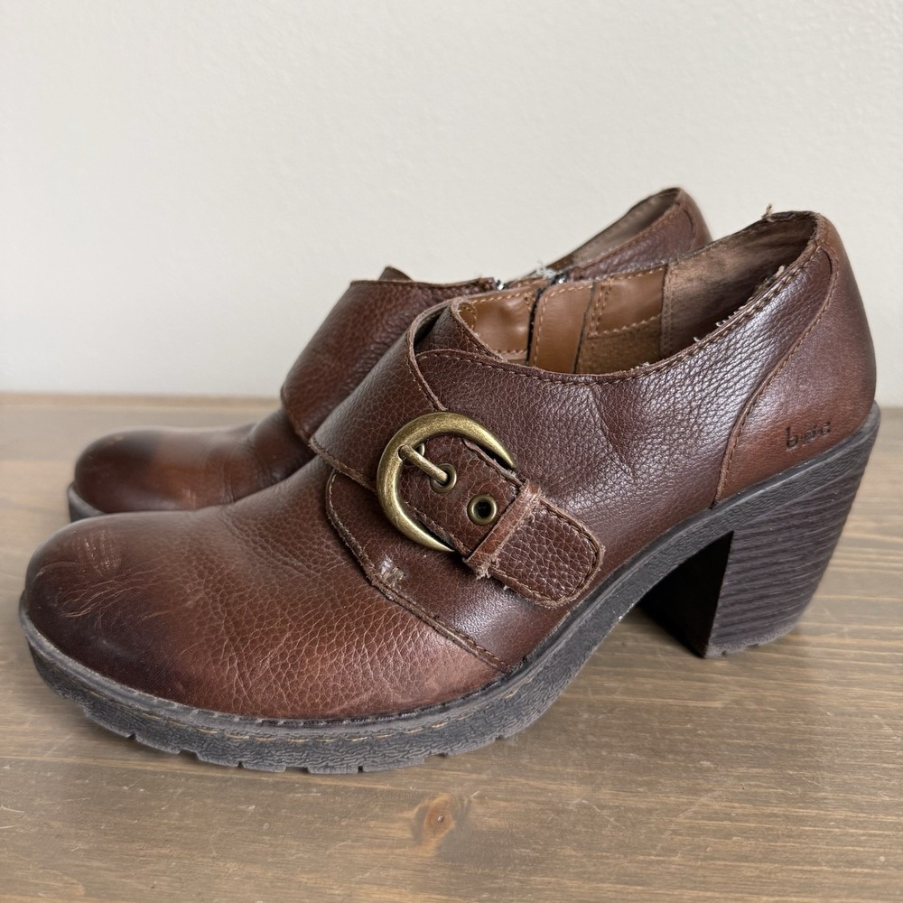 B.o.c Born Concept Womens 8/39 Brown Leather Buckle Ankle Boots Heels‎ Shoes - Picture 2 of 9